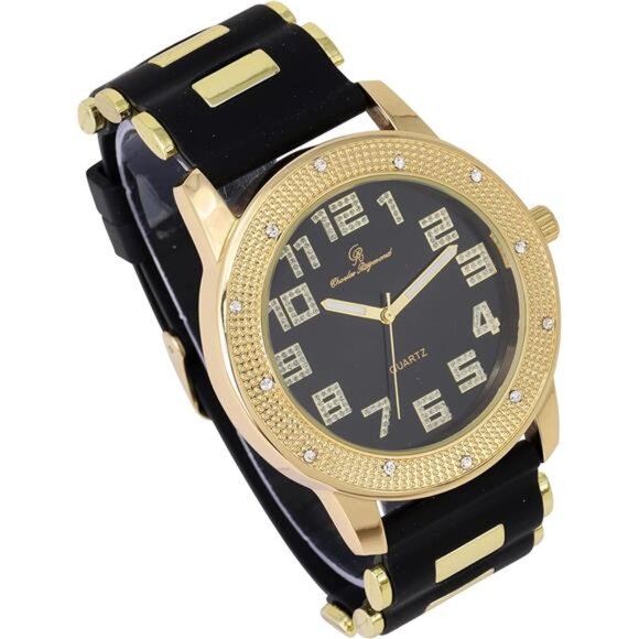 NEW Iced Black/Gold Mens Watch - Picture 2 of 3